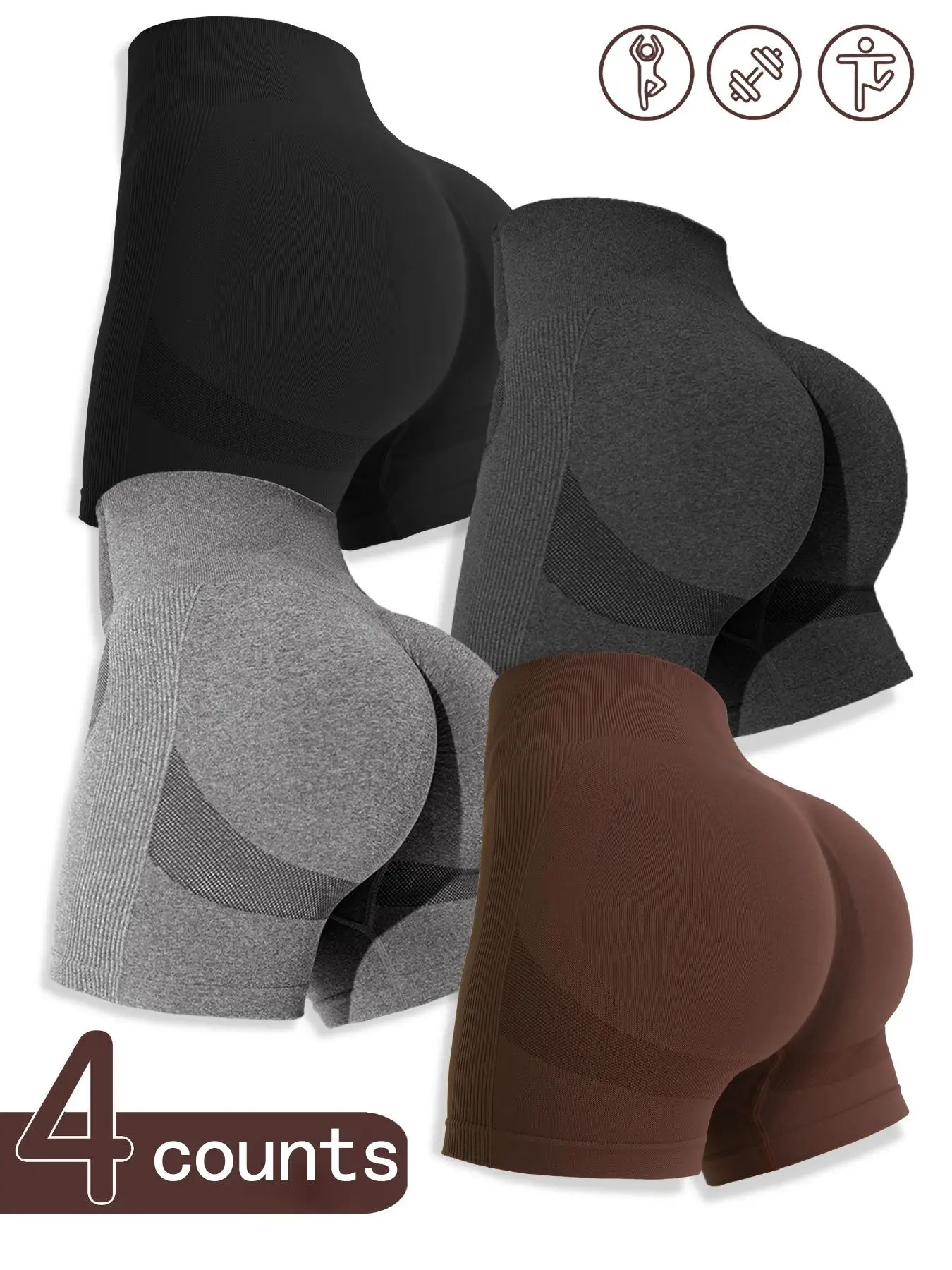 Women's Multicolor Solid High Waist Sports Gym Shorts, Spring Seamless High Stretch Comfortable Breathable Tummy Control Gym Workout Yoga Shorts, Ladi