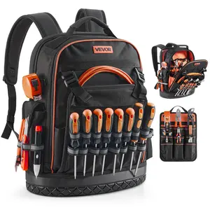 VEVOR Tool Backpack, 64 Pockets, Heavy-duty Tools Storage Organizer Work Bags with Laptop Compartment Molded Base, Electrician Jobsite Backpack for Electrician, Repairman, and HVAC Techs