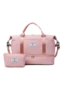 Large Capacity Travel Bag with Diamond Pattern, Quilted Travel Bags, Dry Wet Separation Gym Bag, Handheld Shoulder Luggage Bag for Women, Commuting, Includes Small Bag