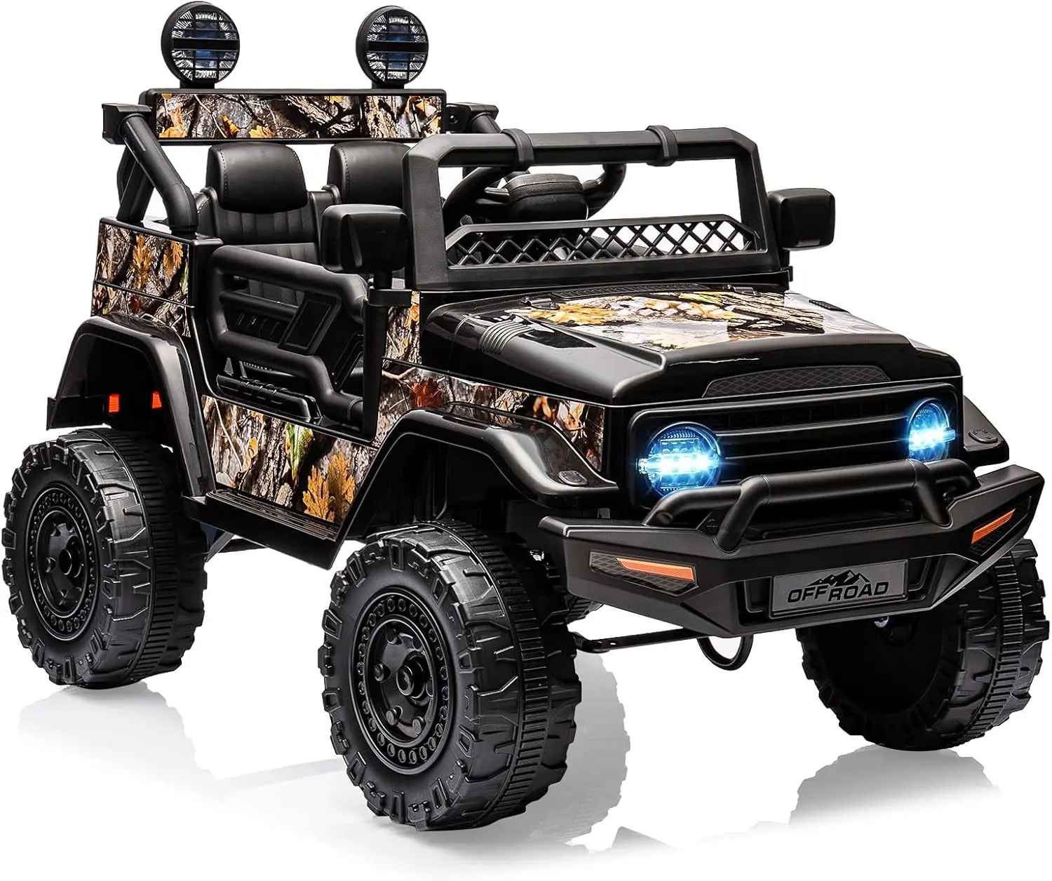 Gaomon 12V Kids 4-Wheel Suspension Electric Ride-On Truck - Power Wheels with Remote Control, 3 Speeds, LED Lights, Bluetooth Music, Parent Safety Brake, Realistic Features, Outdoor Play (Ages 12+, 12 Years Above, Black), Ride On Wheels