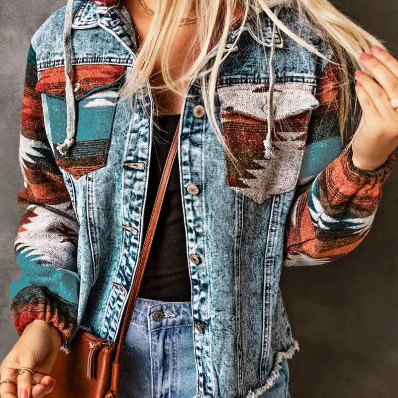 Western Aztec Denim Patchwork jacket