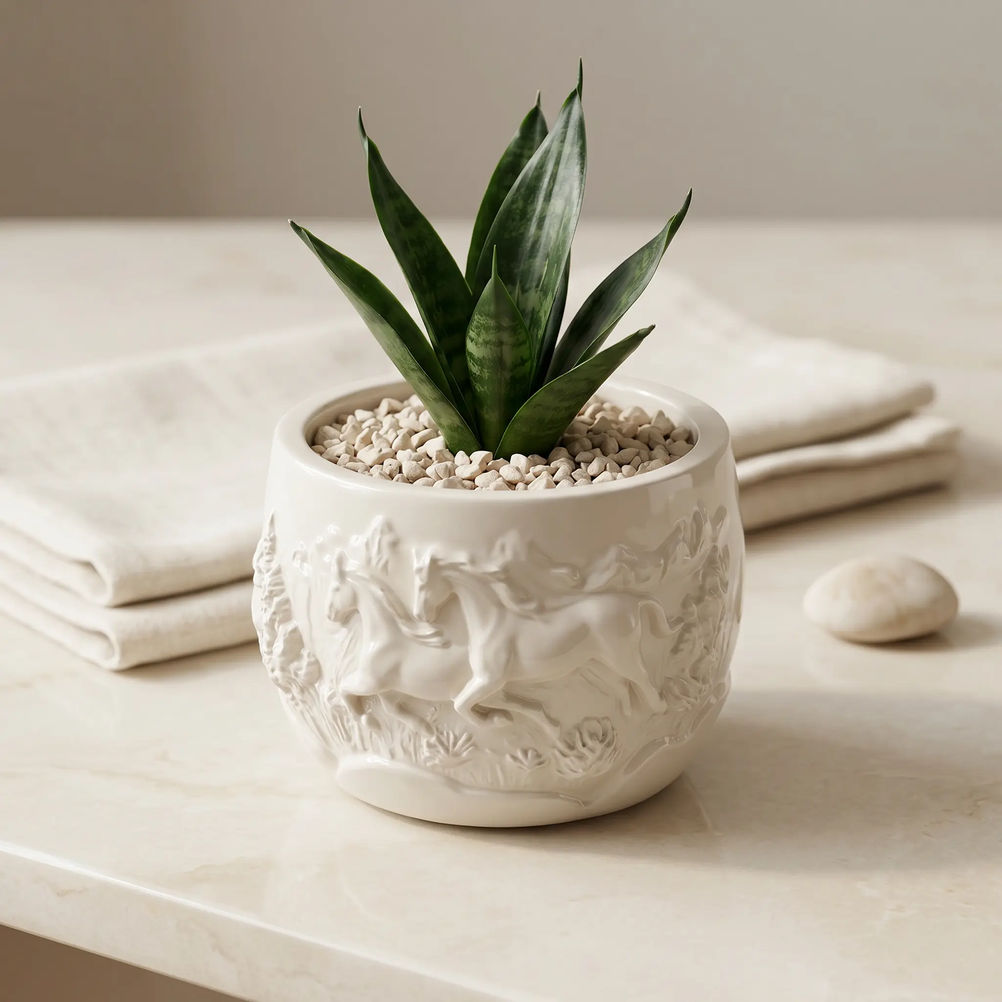 Mustang Horse Relief Gypsum White 3" Planter - Decorative Western Prairie Farmhouse Home Decor Item, Desk & Living Room Accent, Unique Gift for Garden Supplies Enthusiasts | indoor Pot Ceramic 3-Bunch Flower Pots Glazed Succulent Bonsai