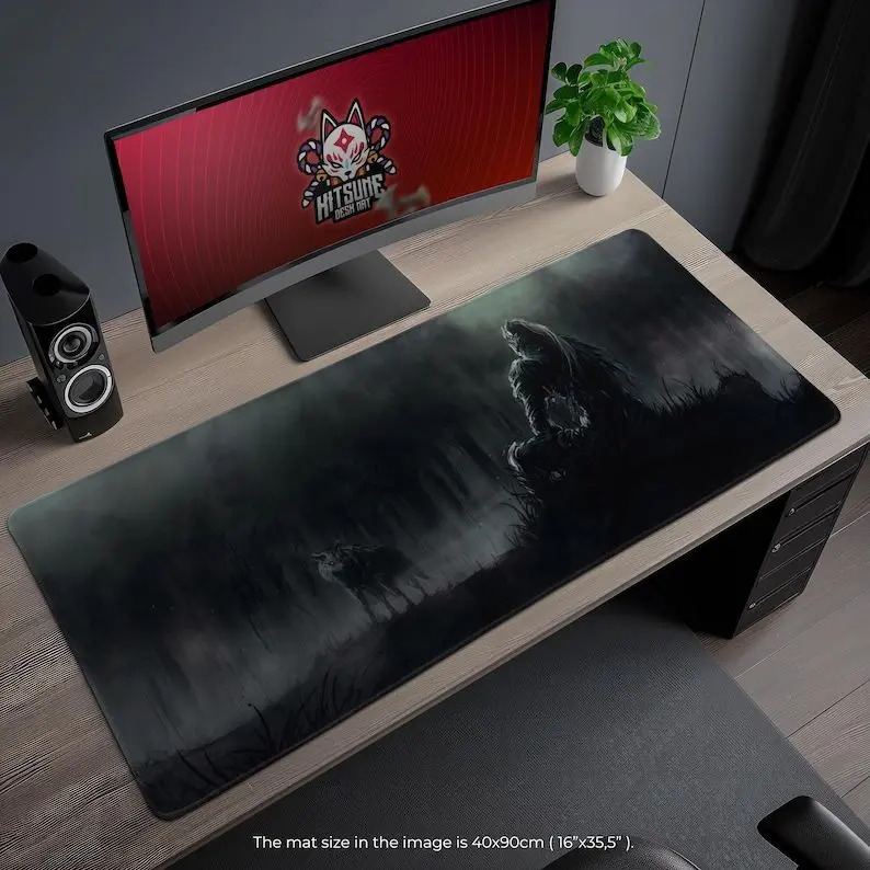 Dark Souls Desk Mat - Artorias and Sif in the Abyss, Haunting Gothic Fantasy Mouse Pad, Gift for RPG Fans