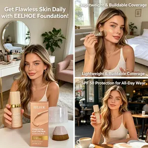 Liquid Foundation with Brush, Flawless Natural Makeup, Medium Coverage, Smooth Application, Ideal for Daily and Outdoor Use, 4-In-1 Spectral Match