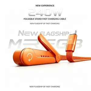 MREGB 240W 2-in-1 Fast Charging Cable with Invisible Phone Stand, Foldable Durable Type-C Charger Cord Compatible with iPhone Samsung for Gaming Office & Car Travel