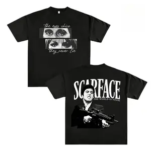 Scarface Graphic Tee For Men Stylish Black Short Sleeve Crew Neck Summer T-Shirt Vintage Gangster Style Graphic Tee For Men Stylish Black Short Sleeve Crew Neck Summer T-Shirt Cotton Movie Inspired Streetwear Top
