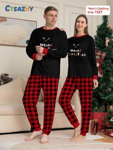 men's christmas pajama set, long sleeve top & pants, casual fitted home wear, reindeer print, fall winter comfortable sleepwear