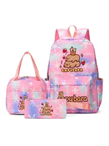 Snowflake Backpack Set, Cute Water Pig Cartoon Print, Multi-Color Options, Student Bag, Multifunctional, Durable Material, Large Capacity