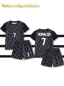 Football kit with name RONALDO and number 7, lightweight and breathable football suit, including jersey and matching shorts, suitable for outdoor activities, training, sports - birthday parties, back-to-school parties, football party costumes