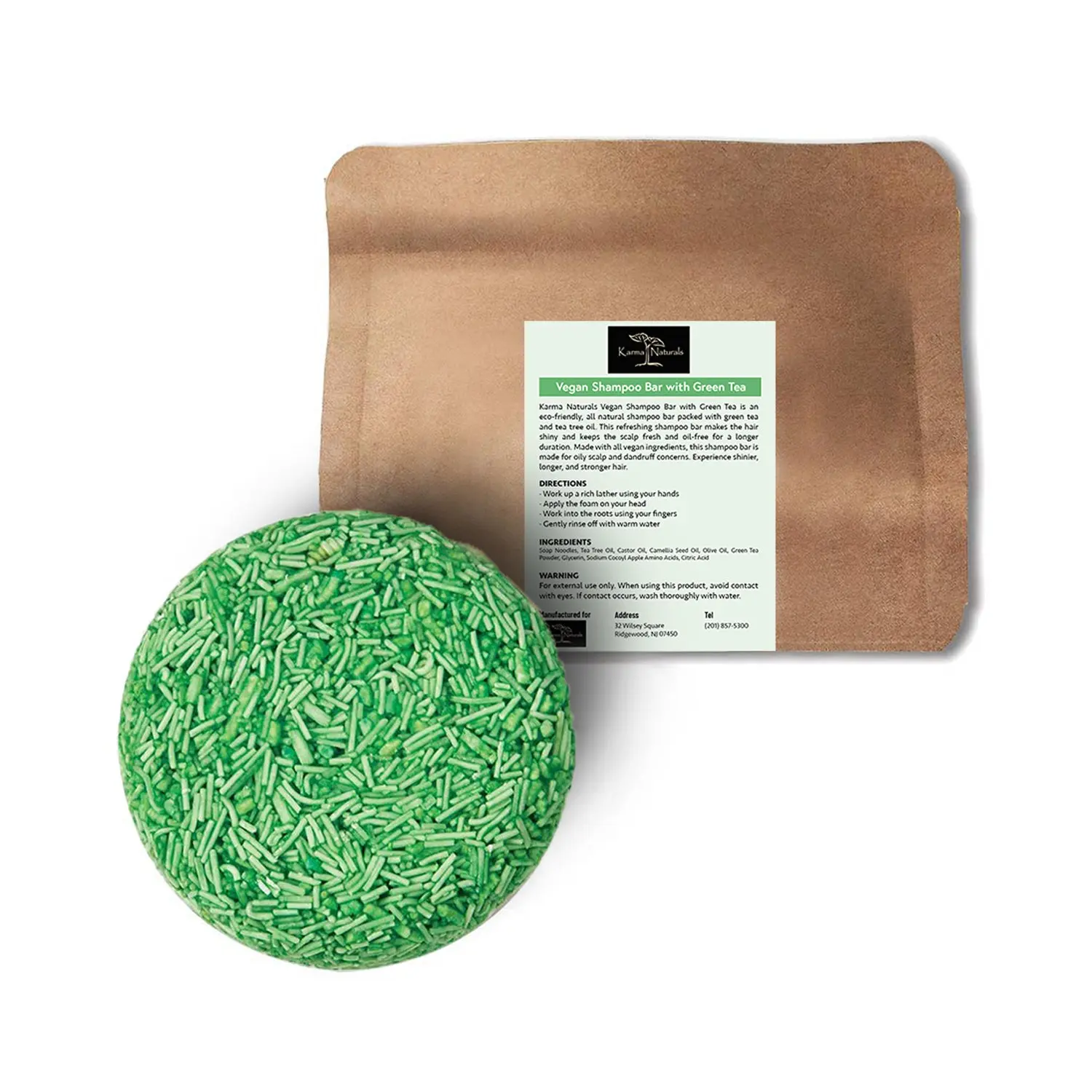 Karma Naturals Organic Shampoo Bar with Green Tea - Haircare Beauty Product for Daily Hair Cleansing, Beauty Products, Compact, Solid, Biodegradable, Anti-Dandruff