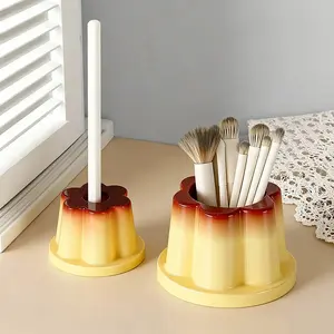 Pudding Makeup Brush Storage Box Pen Holder Cute Pudding Pen Holder Creative Desktop Girl Heart shaped Mini Decoration