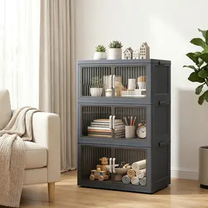 No Assembly Large Capacity Storage Cabinet Movable Universal Wheel Transparent Visible Door Stackable Combine Home Toy Snack Sundries Sorting Organizer