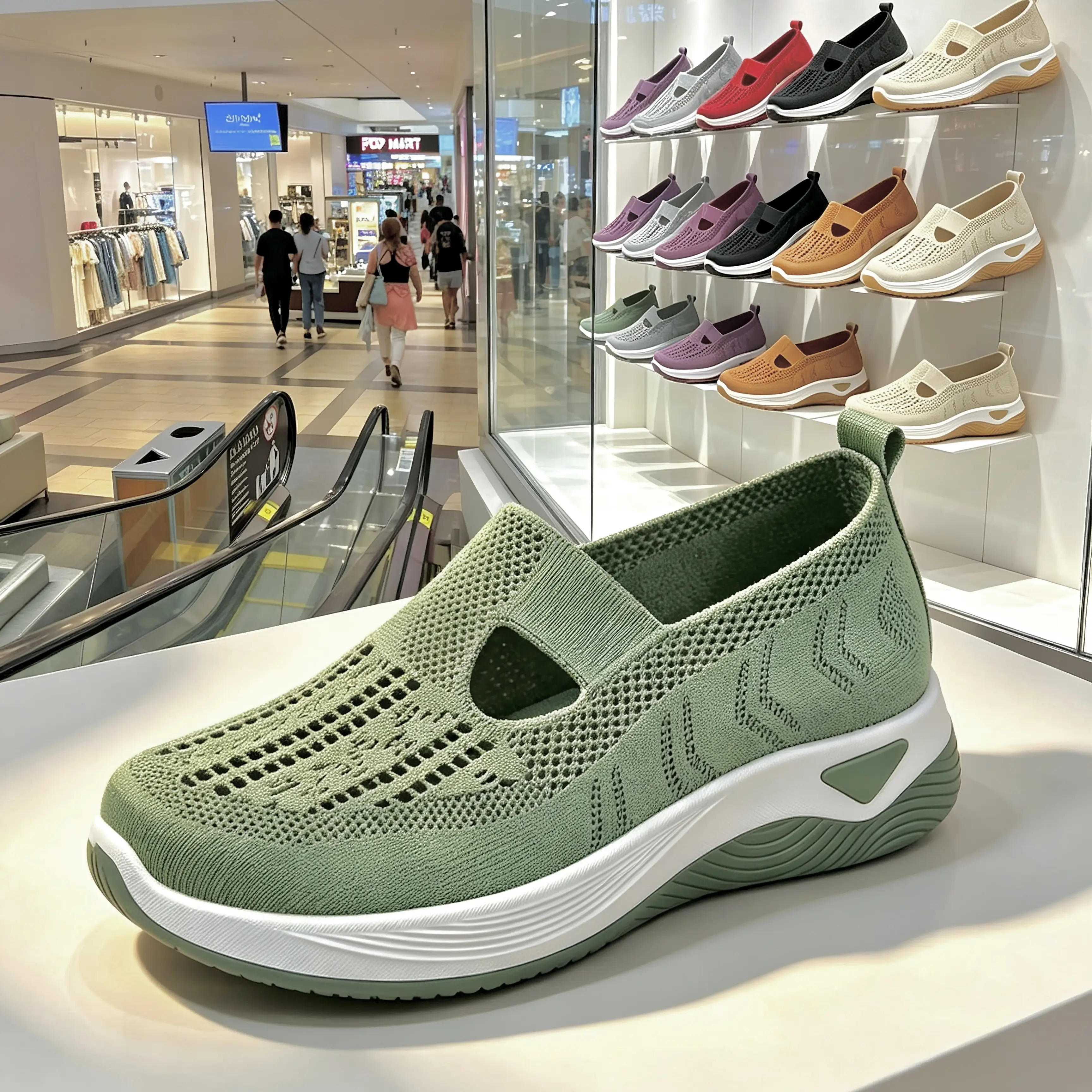 Rain Core Women's Plus Size Round Toe Slip-On Walking Shoes - Breathable Mesh Fabric Footwear, Hollow Cut-Out Design, Lightweight MD Sole, All-Season Daily Wear Casual Comfort
