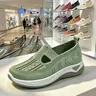 Rain Core Women's Plus Size Round Toe Slip-On Flats - Women's Shoes, Breathable Mesh Cloth Footwear, Hollow Cut-Out Design, Lightweight MD Sole, Outdoor Walking All-Season Casual Comfort