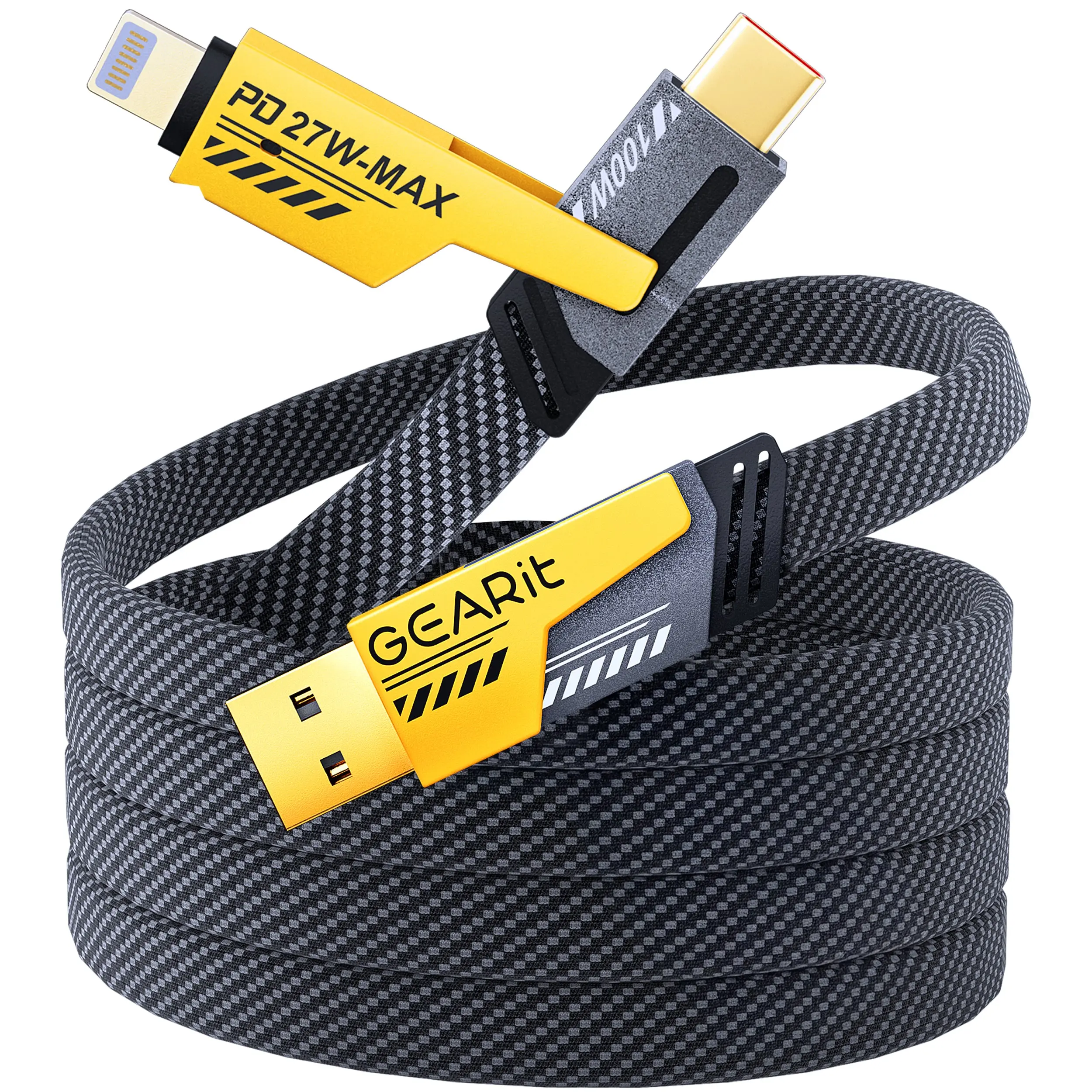 GEARit 100W 4 in 1 Charging Cable, USB C Multi Charging Cable with USB-A & Lightning Compatible Tips, Fast Charge Multi Charger Cable for Multiple Devices, iPhone, MacBook, Black