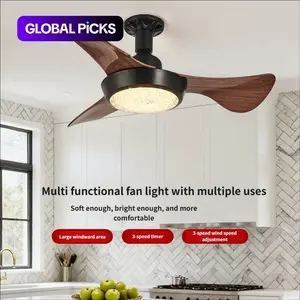Retro Quiet Ceiling Fan Lamp with Remote, 3 Speed 3 Light, Timer Memory, Dimmable Bulb, Brightness Dimmable, Home Fan Light for Bedroom Living Room Kitchen #GLOBAL PICKS