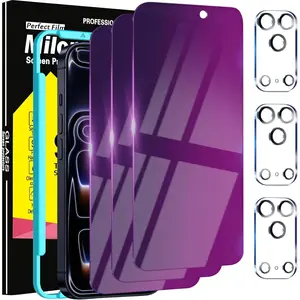 3 Pack Gradient Colorful  Screen Protector for  17 Pro [Anti-Blue Light Private Film], 3 Pacs Camera Lens Protector Accessories, Case Friendly, Anti-Spy Tempered Glass,
