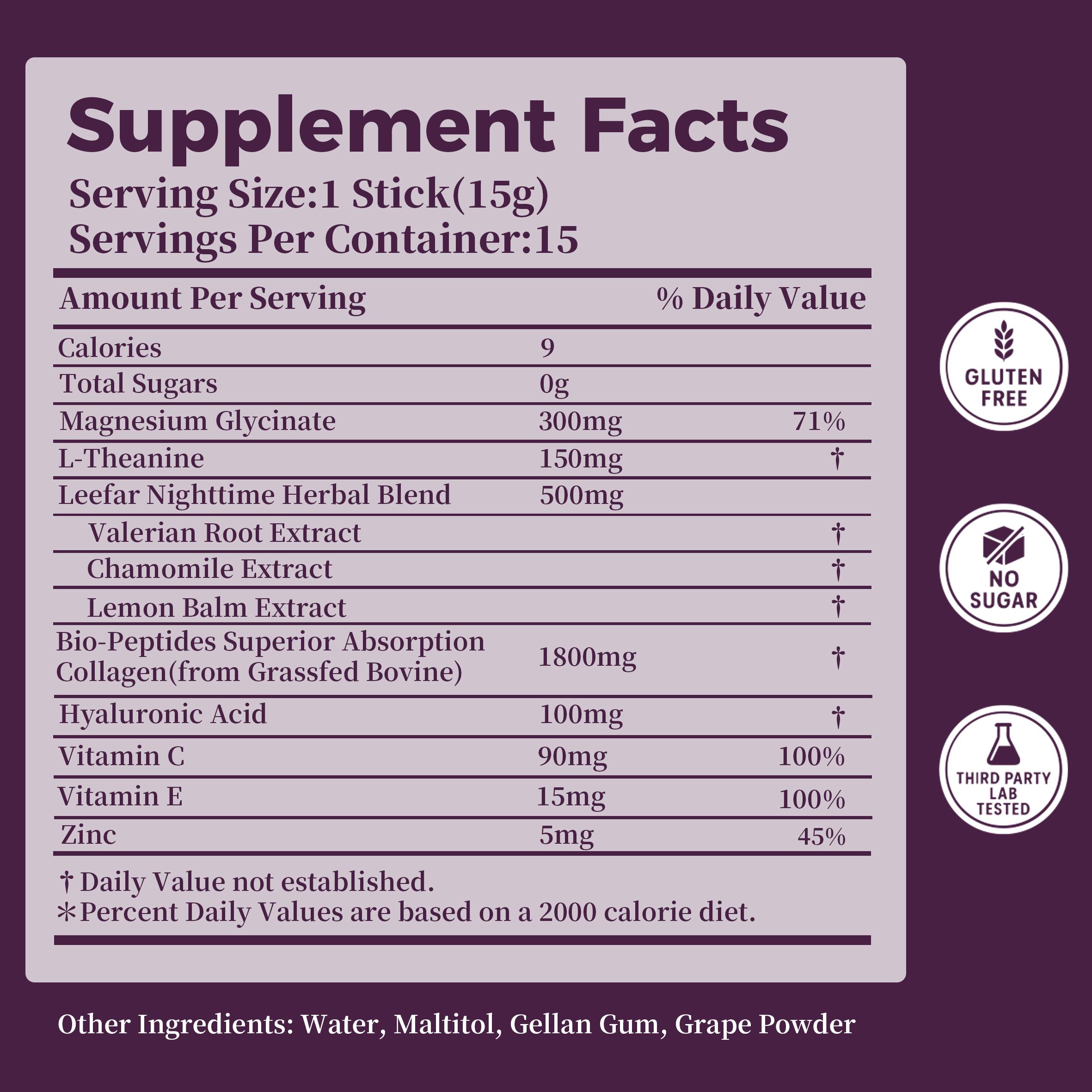 LeeFar Sleep & Beauty Collagen Jelly – 1800mg Bio-Peptides Collagen + Nighttime Blend | Magnesium Glycinate, L-Theanine, Hyaluronic Acid | Restful Sleep, Skin Elasticity & Hydration, Collagen Formation for Hair, Skin & Nails | Grape Flavor |15 Stick Packs