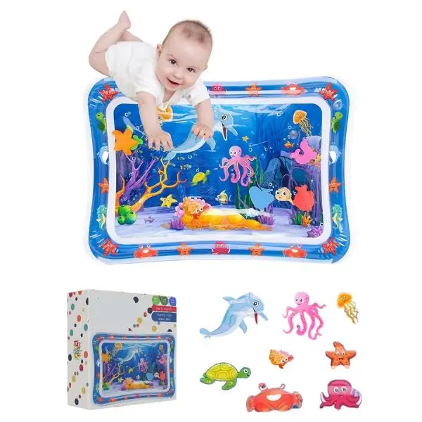 Tummy Time Water Mat for Babies 0-6-12 Months Inflatable Baby Play Mat for Sensory Development Muscle Strengthening Colorful Infant Activity Toy for N
