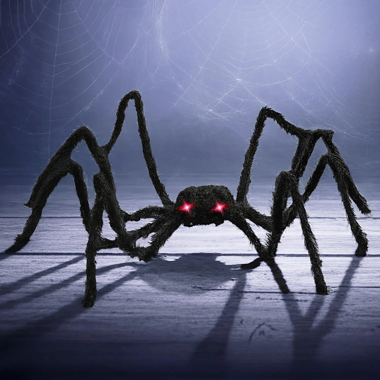 Halloween Spider with Light Up Eyes (LED Lights) - Decorations 4 Ft Hairy Spider Prop with Giant LED Red Eyes - Halloween Decor for Indoor, Outdoor, Golf Cart, Wall - Door Hanger halloween animatronics