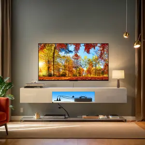 【Umbreco】Floating TV Stand 63" Wall-Mounted for 55-65" TVs – Modern White Entertainment Center with 16-Color Adjustable LED Lights tv console table large tv stand mega  descuentos