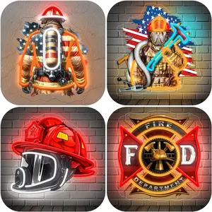 Hero Firefighter Design Neon Sign - LED Neon Pop Art, USB Powered Neon Light Home Decor, Fire Station Wall Art, Gift for Firefighters, Valentine's Day Decor