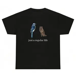 Blue Jay and Raccoon T-Shirt just a regular life graphic tees Funny Meme Animal Gift y2k cotton fashion Streetwear Comfort Shortsleeve Casual Top Trending