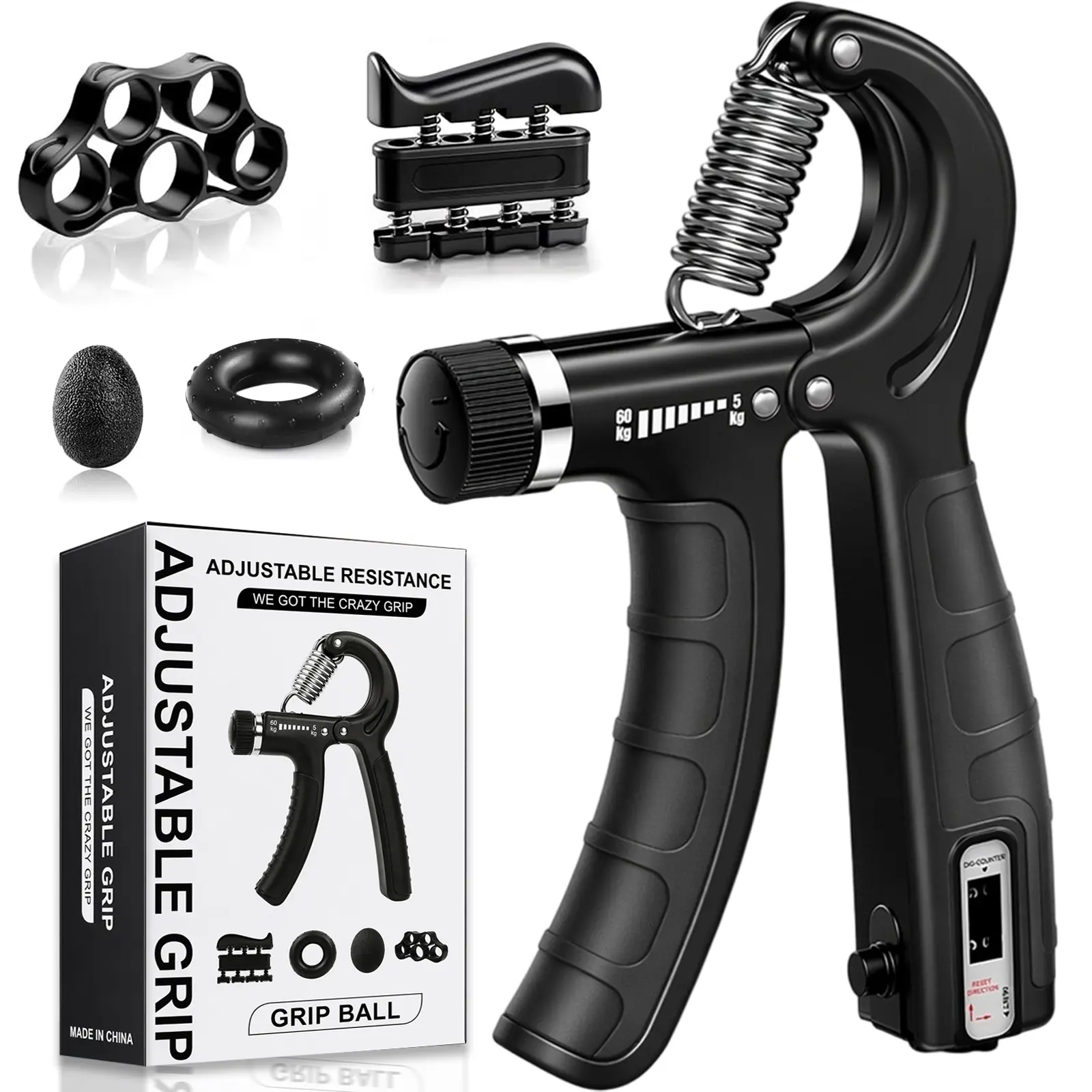 Athlete-Grade 5-in-1 Professional Grip Training Kit - Adjustable Hand Strengthener, Finger Exerciser, Stress Relief Ball for Forearm Training, Build Forearm Strength, Enhance Grip Strength, Gift for Boyfriend