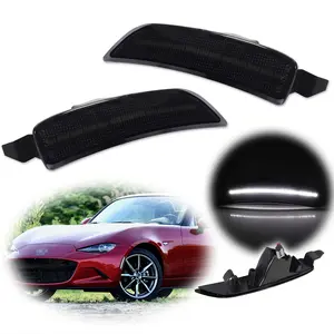 2pcs Smoked White LED Front Bumper Side Marker lamps Lights For 2016 2017 2018 2019 2020 2021 2022 2023 Mazda MX-5 Miata,Replace OEM NA1J-51-5F0B NA1J-51-5E0B, NA1J-51-5J0C NA1J-51-5H0C