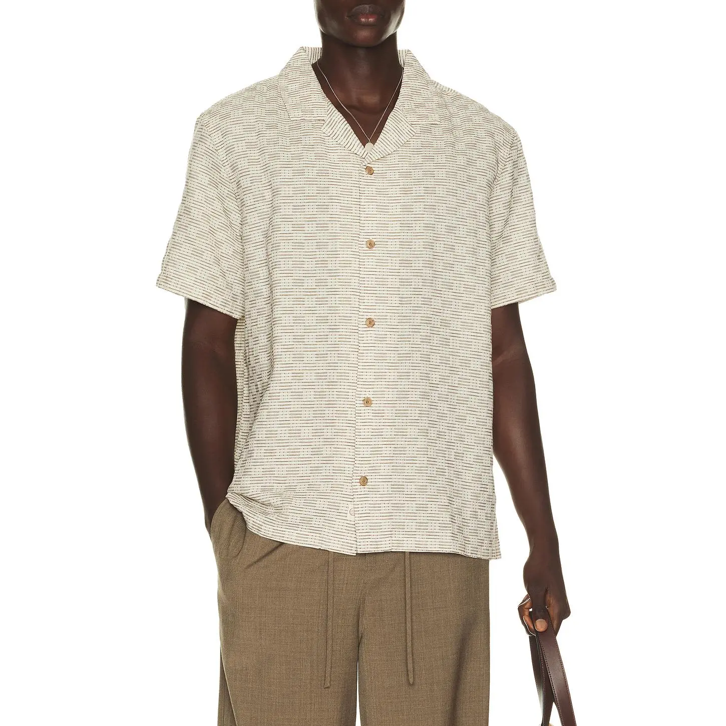 Marine Layer Dobby Resort Shirt in Natural & Brown Check Marine Layer Dobby Resort Shirt in Natural & Brown Check