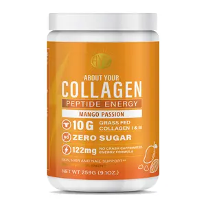 ABOUT YOUR COLLAGEN Peptide Energy Collagen Powder Hair, Nail, Skin, Type I & III,Caffeine for Energy, Vitamin C, Biotin, Hyaluronic Acid, Zero Sugar – 8.92 oz