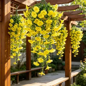 7pcs Artificial Hanging Morning Glory Vines, 29.6 Inch Hanging Fake Flowers, Handmade Look, Durable Petals, Outdoor Decor