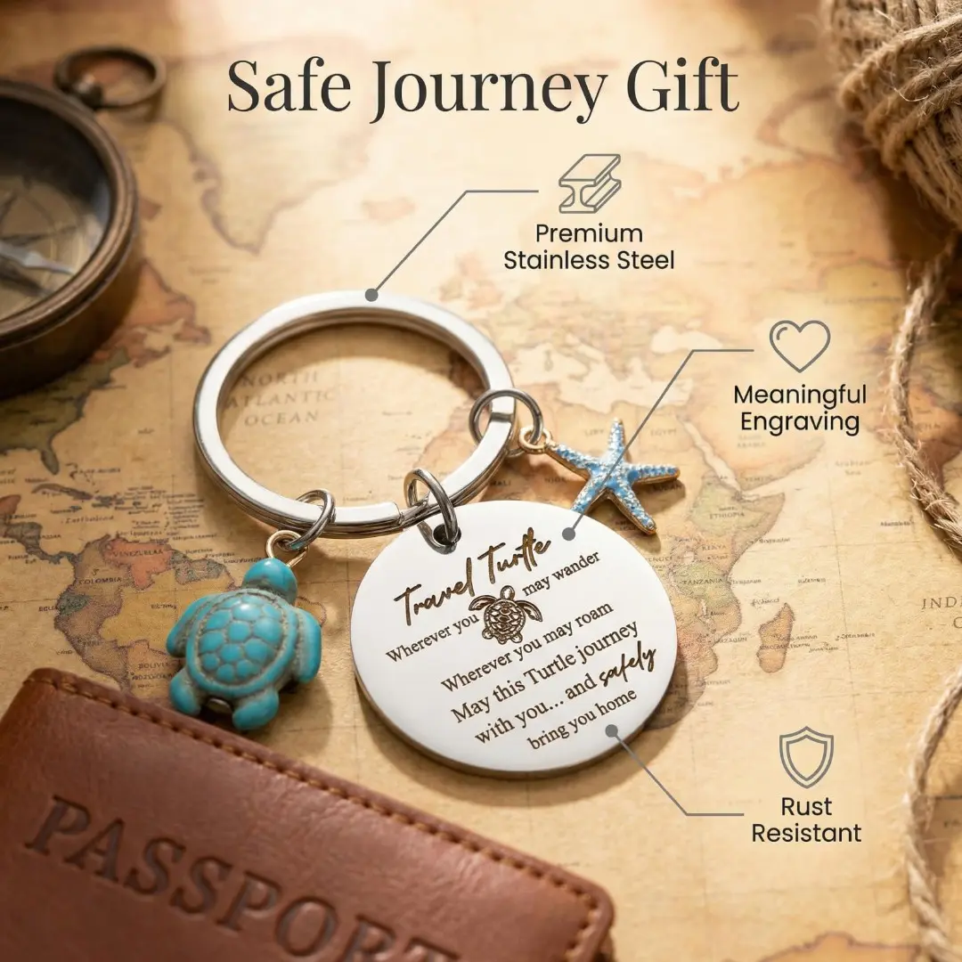 Stainless Steel Coastal Turtle Keychain - 1.2in/3cm, Unisex EDC Gear, Inspirational Split Ring Fashion Accessory, Anniversary Travel Gift for Adventure Enthusiasts