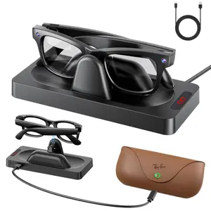 AOJAKI Charging Dock Station Compatible with Meta Ray-Ban Wayfarer Gen 1 Smart Glasses, Magnetic Pogo Pin Fast Charger Stand with Anti-Slip Base, LED Indicator, Dual USB Port Multi-Functional Charging Hub