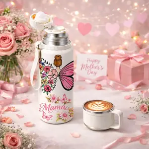 1 Pc 20oz Insulated Mug, 316 Stainless Steel Vacuum Cup, Double Wall Skinny Tumbler, Keeps Hot 12h Cold 24h, Leak Proof Portable Handle Lid, Butterfly Garden Design, Mother’s Day Gift for Mom Women Wife, Thermal Mug for Coffee Tea Drinks