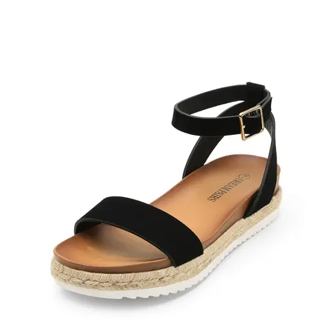 DREAM PAIRS Women's 1 Pair Casual Arch Support Sandals - Open-Toe Espadrille Decorative Platform, Lightly PVC Cushioned Footbed, Flexible Elastic Strap, PVC/Suede Business Shoes for Beach & Office Wear