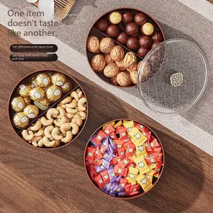 New Oriental Wood Grain Nut Fruit Dish, Living Room Tea Table Home Multi-Compartment Candy Peanut Box, Stackable Storage Container