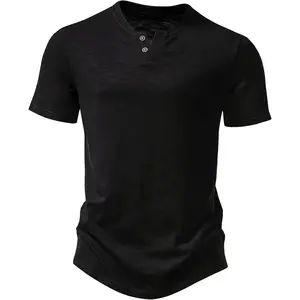 Men's Stretchy Short Sleeve Henley T-Shirt Casual Cotton 2 Buttons Notch Neck Tee Shirts Menswear Top Streetwear Wetsuit