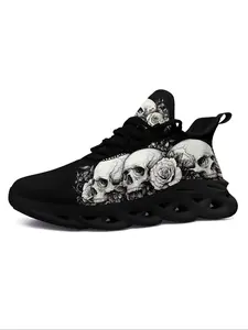Low Top Sneakers for Women, Gothic Skull Design Lace-Up Sports Shoes, Casual Comfortable Walking Trainers for All Seasons, Trendy Fashion Footwear, Fashionable Casual Sneakers