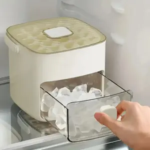 48-Compartment Ice Maker with Easy-Press Lid - Double-Layer Portable Design, Includes Silicone Tray, Durable Plastic Construction, Countertop Ice Maker, Beverage Cooling, Suitable for Homemade Frozen Foods and Drinks, Ideal for Summer Drinks.
