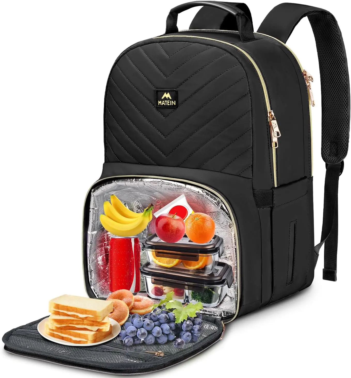 MATEIN Work Backpack with Lunch Compartment, Insulated Quilted Lunch Backpack for Women, Water Resistant Lunchbox Back Pack for Nurse, 15.6 Inch Teacher Work Bag for Office Business Commuting