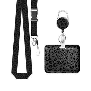 Fashionable Badge Holder Set with Lanyard and Card Case, Leopard Print Plastic Box, Ideal for Nurses and Office Workers