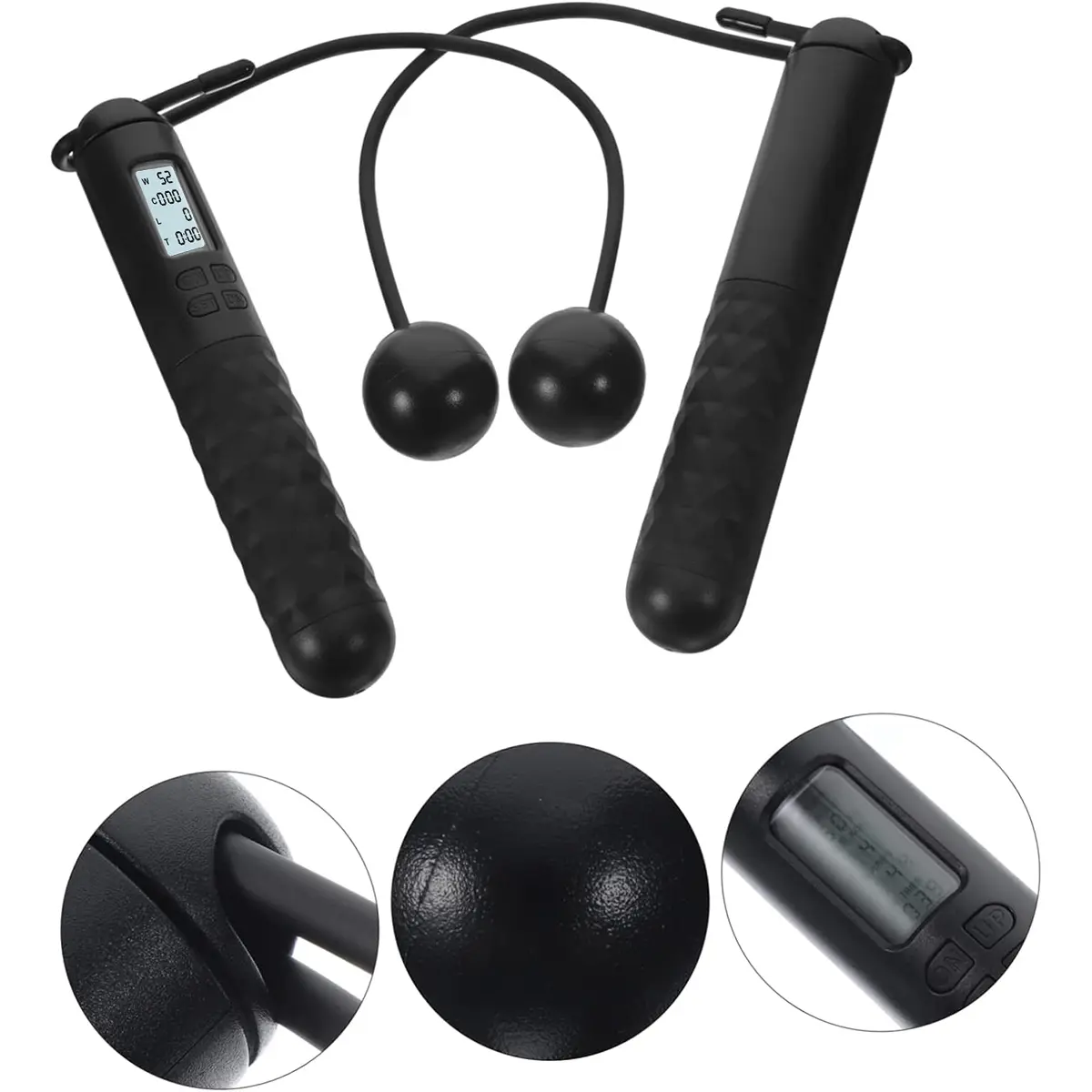 ABS Digital Counting Jump Rope with Non-Slip Grips, Built-in Precision Counter Tracks Jumps & Calories, Portable Workout Skipping Rope with Included Button Battery, 17.5cm Handle for Adults & Kids Fitness Exercise