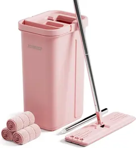 Pink Mop and Bucket with Wringer Set for Home, with 3 Reusable Microfiber Mop Pads, Hands-Free Self-Cleaning System, Suitable for Floor Cleaning and Wall Cleaner