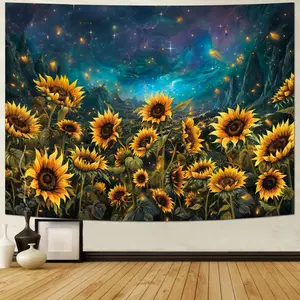 Sunflower Tapestry Galaxy Space Tapestries Starry Sky Nature Landscape Tapestries Wall Hanging for Room
