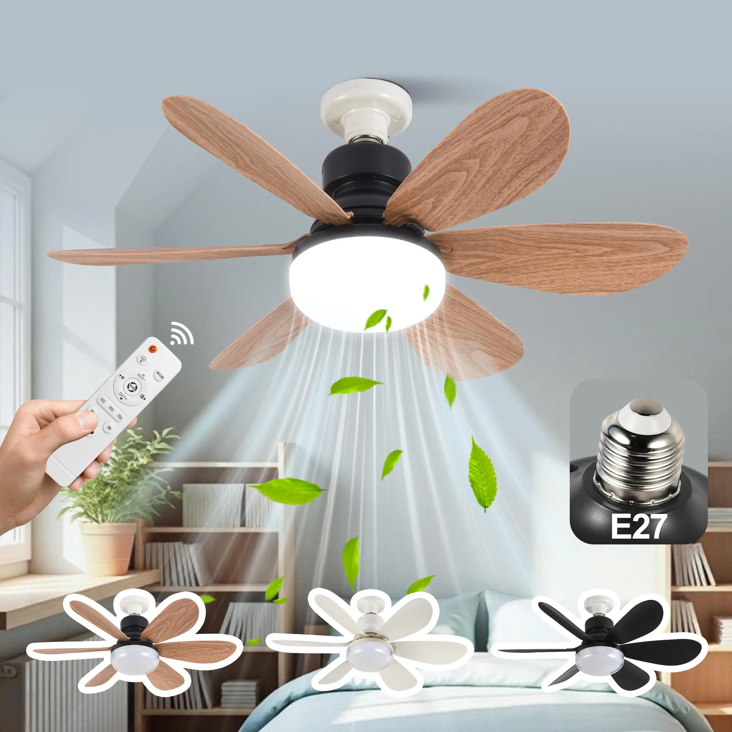 E27 Ceiling Fan Light with Remote Control, 3 Speed Adjustable Ceiling Fan Light, LED Lamp for Kitchen, Bedroom and Small Room, Decorative Lighting, Home Decor Light, Adjustable Indoor Lighting