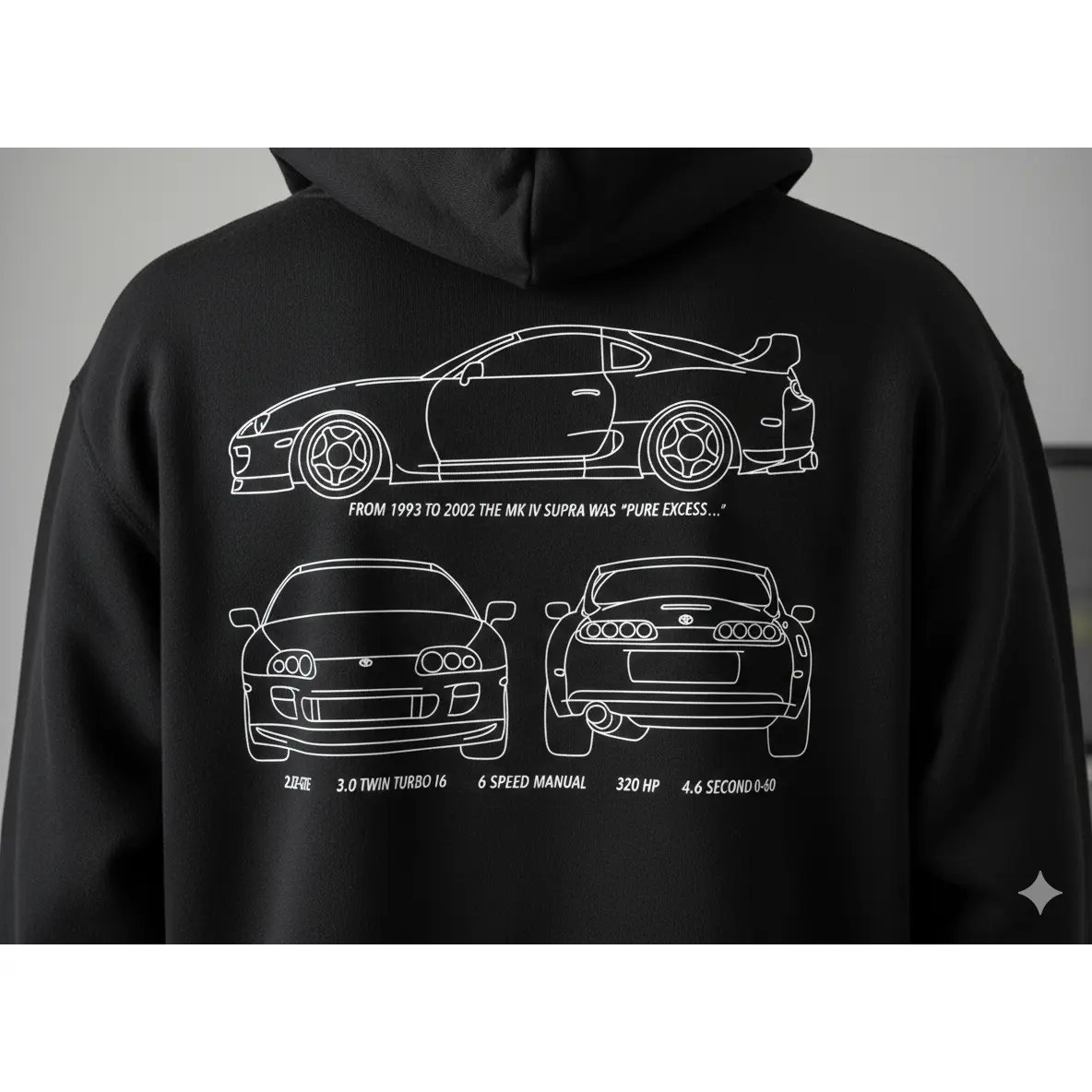 MK IV Supra Minimalist Line Art Hoodie - JDM Legendary Sports Car Apparel