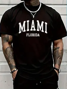 100% Cotton Miami - Florida - Throwback Design - Classic T-Shirt Women's Men's Graphic Tee Crew Neck summer vacation Tops