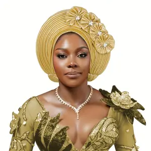 Gele Headwrap Hat - Single Piece, Multi-layer Applique Wedding Headwear with Lightweight & Non-elastic Fit, Available in Multiple Colors, Perfect for Daily Wear, Weddings, Tea Parties & Mother's Day Gift