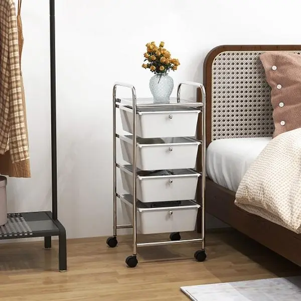 4-Drawer Cart Storage Bin Organizer Rolling with Plastic Drawers